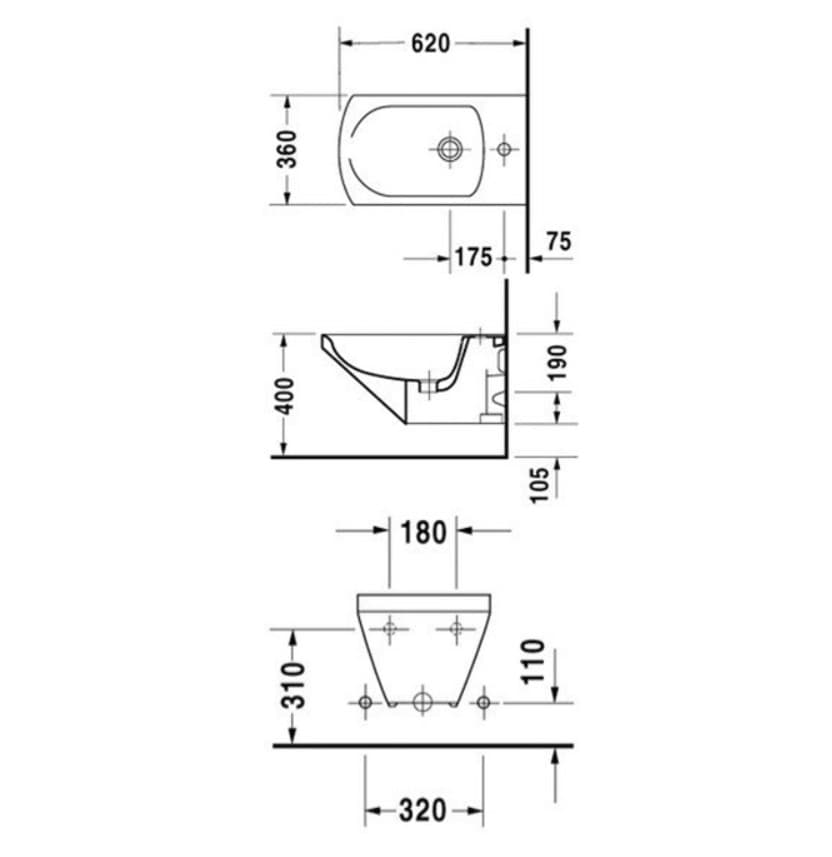 Биде подвесное Duravit Caro с переливом, 620х360 мм., арт.: 0290150000 2