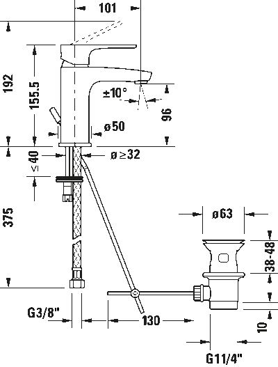 B1 Однорычажный смеситель для умывальника 9