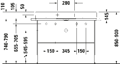 DuraSquare Умывальник шлифованный без перелива 24