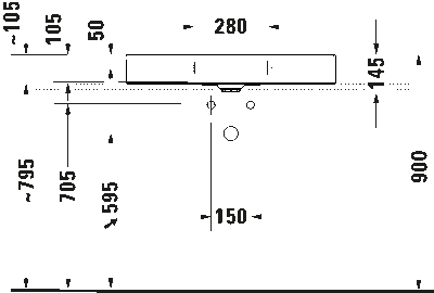 DuraSquare Умывальник шлифованный без перелива 15