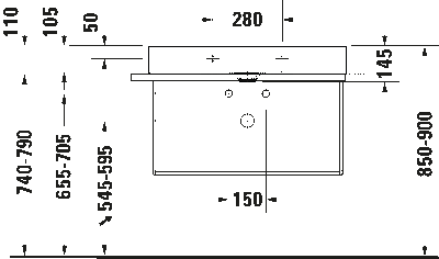 DuraSquare Умывальник шлифованный без перелива 17