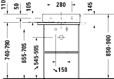 DuraSquare Умывальник компакт шлифованный без перелива 5