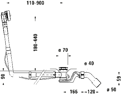 Комплект слива-перелива квадратно-овальный для ванн с центральным выпуском с гибким выпускным шлангом 4