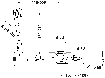 Комплект слива-перелива квадратно-овальный (необходим отсоединитель трубы или кран с защитой от обратного потока согласн 4
