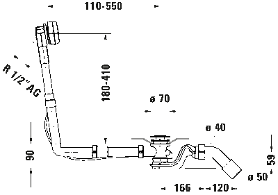 Комплект слива-перелива квадратно-овальный (необходим отсоединитель трубы или кран с защитой от обратного потока согласн 8