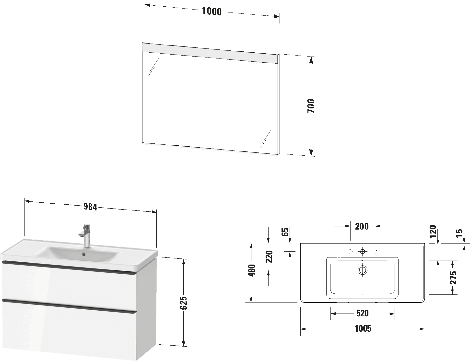 D-Neo Тумба с раковиной, тумба под раковину и зеркало 7