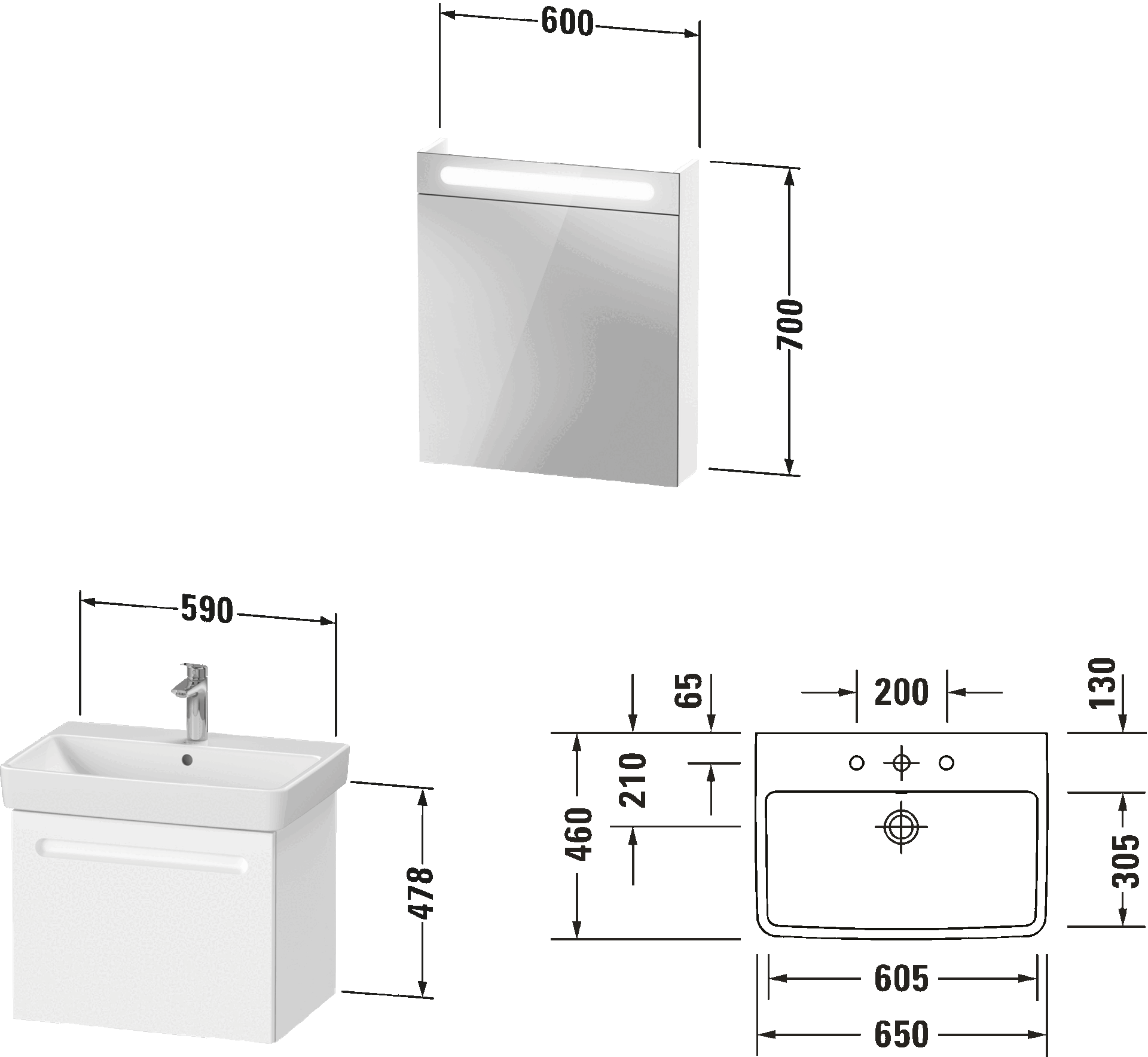 Duravit No.1 Мебельный умывальник с тумбой под раковину и зеркальным шкафом 8