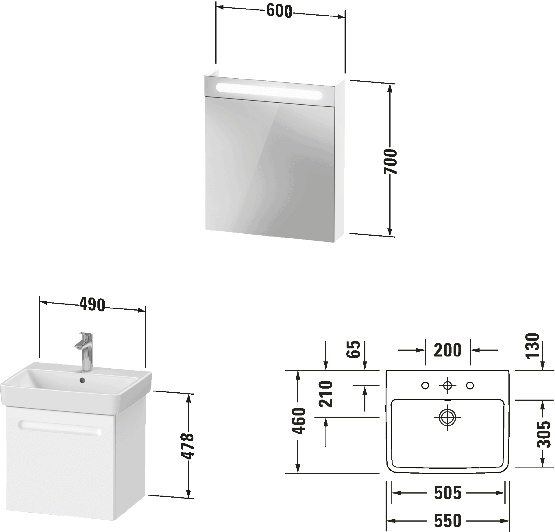Duravit No.1 Мебельная раковина с тумбой под раковину и зеркальным шкафом 8