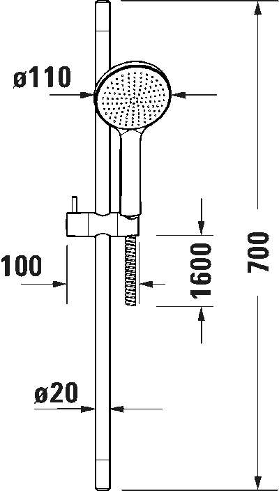 Душевой комплект включая: держатель для душа 700 мм 12