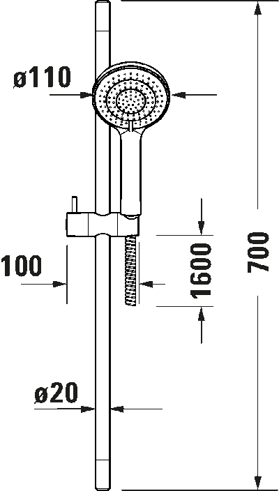 Душевой комплект включая: держатель для душа 700 мм 14