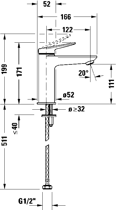Wave Однорычажный смеситель для умывальника 52